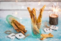 Cheese straws for New Year's Eve — Stock Photo