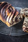 Close-up shot of delicious Babka (yeast cake with banana and chocolate) — Stock Photo