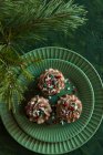 Christmas sprinkles chocolate cupcakes — Stock Photo