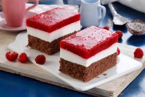 Creamy chocolate cake with raspberry mousse — Stock Photo
