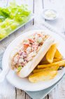Um rolo de lagosta com batatas fritas e salada (EUA) — Fotografia de Stock