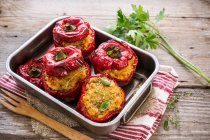 Sicilian peppers stuffed with bread, anchovies and olives — Stock Photo