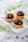 Vegane Vanille-Cupcakes mit Schokopudding und Müsli — Stockfoto
