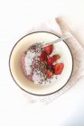 Strawberry yoghurt with strawberries and chia, flax seeds — Stock Photo