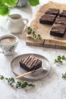 Vegan beetroot brownie with chocolate frosting — Stock Photo
