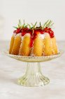 Torta alla vaniglia decorata con salsa di mirtilli rossi e rosmarino — Foto stock