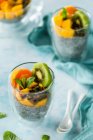 Chia pudding with exotic fruits — Stock Photo
