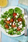 Mixed leaves salad with feta, lentils and cherry tomatoes — Stock Photo