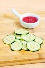 Cucumber slices with Umeboshi sauce (Japan) — Stock Photo