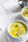Vegane Brokkoli-Sahnesuppe mit Kokosnuss und Olivenöl — Stockfoto