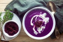 Red cabbage soup with lingon berries — Stock Photo