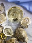 Oysters and a glass of Chenin Blanc (seen from above) — стокове фото