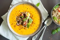Butternut squash soup with quinoa — Stock Photo