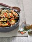 Grilled mussels with tomatoes and saffron — Stock Photo