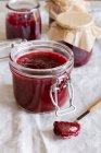A jar of homemade cherry jam — Stock Photo