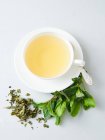 Tè alla menta, menta fresca e foglie di tè essiccate — Foto stock