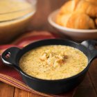 Broccoli and cheese soup with cheddar — Stock Photo