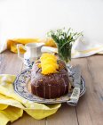Close-up shot of delicious Chocolate cake with oranges — Stock Photo