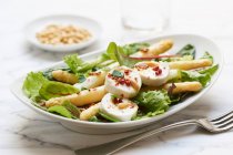 Green salad with white asparagus and goat's cheese — Stock Photo