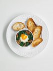 Espinacas y huevo en cocotte - foto de stock