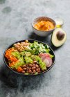 Mixed salad with sweet potato puree — Stock Photo