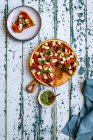 Tomato, Feta and Olive Tart with Basil Pesto — Stock Photo