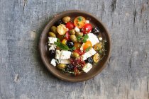 Greek salad with olives and feta cheese — Stock Photo