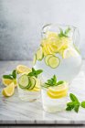 Bebida refrescante de verano con limón y menta - foto de stock