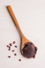 Anko (sweet adzuki bean paste, Japan) on a wooden spoon — Stock Photo