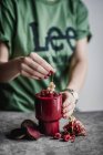 Beetroot smoothie with raspberries and pomegranate — Stock Photo