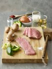 Ingredients for making veal steak Stroganoff — Stock Photo