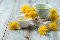 Close-up shot of delicious Dandelion tea in small bowls — Stock Photo