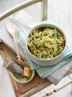 Linguine with pesto and parmesan — Stock Photo