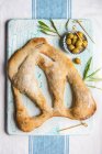 Olive Fougasse close-up view — Stock Photo