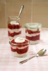 Веганський йогуртовий десерт з малиною, викладеною в окулярах — стокове фото