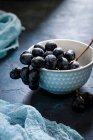Tazón de cerámica azul de uvas rojas - foto de stock