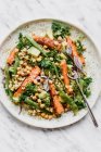 Salad with millet kale roasted carrots avocado beans and chickpeas — Stock Photo