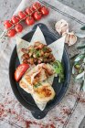 Roasted Turkey breasts fillets with fried potatoes and vegetables — Stock Photo