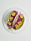 Fish tacos with red and cabbage slaw — Stock Photo