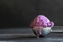 Uma colher de sorvete de mirtilo numa colher de sorvete — Fotografia de Stock