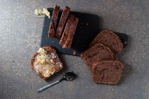 Close-up shot of delicious Chocolate bread with elderflower jelly — Stock Photo