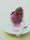 Ягідне морозиво зі свіжою чорницею та малиною в десертному келиху — стокове фото
