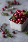 Cranberry em um recipiente de metal — Fotografia de Stock