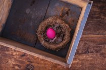 Un uovo di Pasqua rosa in un nido — Foto stock
