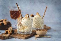 Vin Santo ice cream with almond brittle and homemade cantuccini — Stock Photo