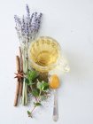 Herbal tea with ingredients — Stock Photo