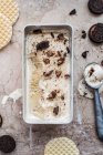 Biscoitos e sorvete com uma colher de sorvete — Fotografia de Stock