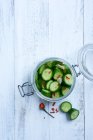 Pickled cucumber slices close-up view — Stock Photo