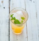 Apple spritzer with mint twig and ice in glass — Stock Photo