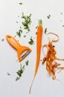 Морковь и перец чили на белом фоне — стоковое фото